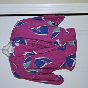 Argenti 100% Pure Silk Statement Blouse – Fuchsia Abstract Print, Size 12